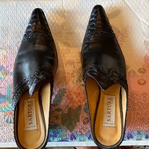 Sartore slightly loved, black heeled mules/clogs, size 38 1/2.